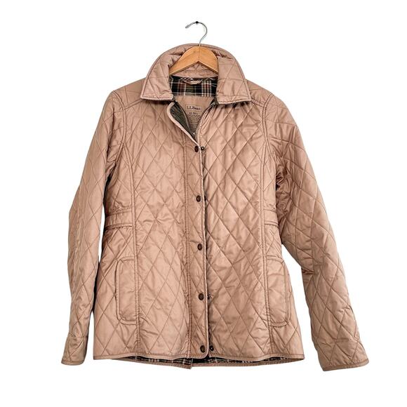 L.L. Bean Jackets & Blazers - L.L. Bean Khaki Light Brown Quilted Green Corduroy Trim Riding Chore Jacket